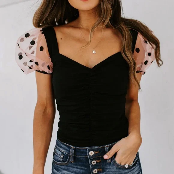 MINNIE RUCHED PUFF SLEEVE BODYSUIT - Picture 4 of 4